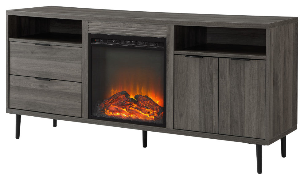 Roth 60" Modern Storage Fireplace Console - Slate Grey