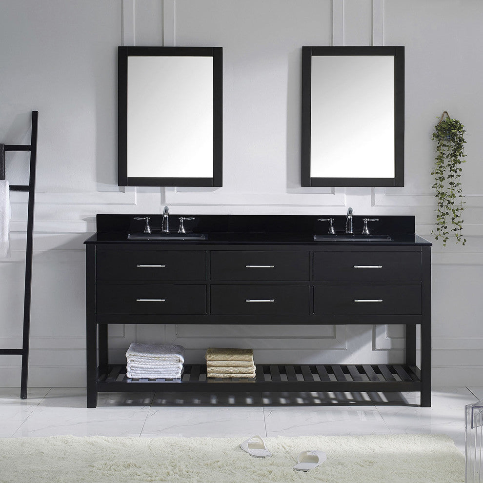 Virtu Caroline Estate 72" Double Bathroom Vanity, Espresso, Faucet and Mirrors