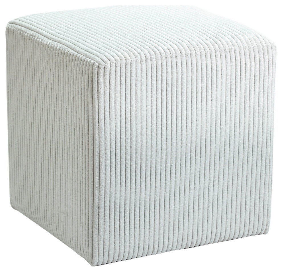 Roy Microsuede Fabric Upholsetered Ottoman/Stool, Cream, Square