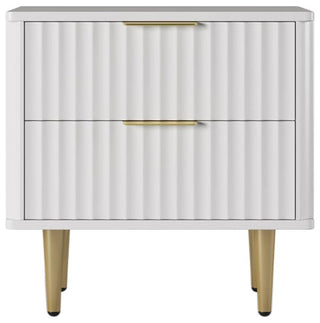Modern White Nightstand with 2 Drawers Bedside Table With Gold Legs