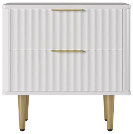 Modern White Nightstand with 2 Drawers Bedside Table With Gold Legs
