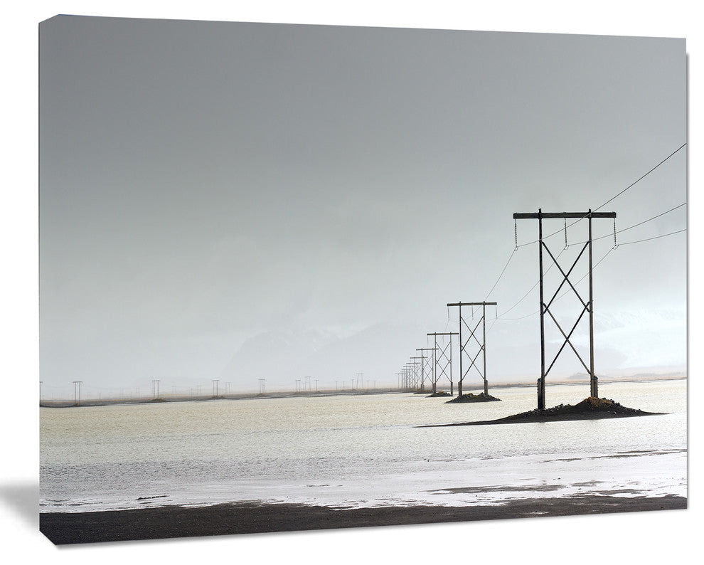 Electricity Pylons over Lagoon, Landscape Canvas Art Print, 60x40