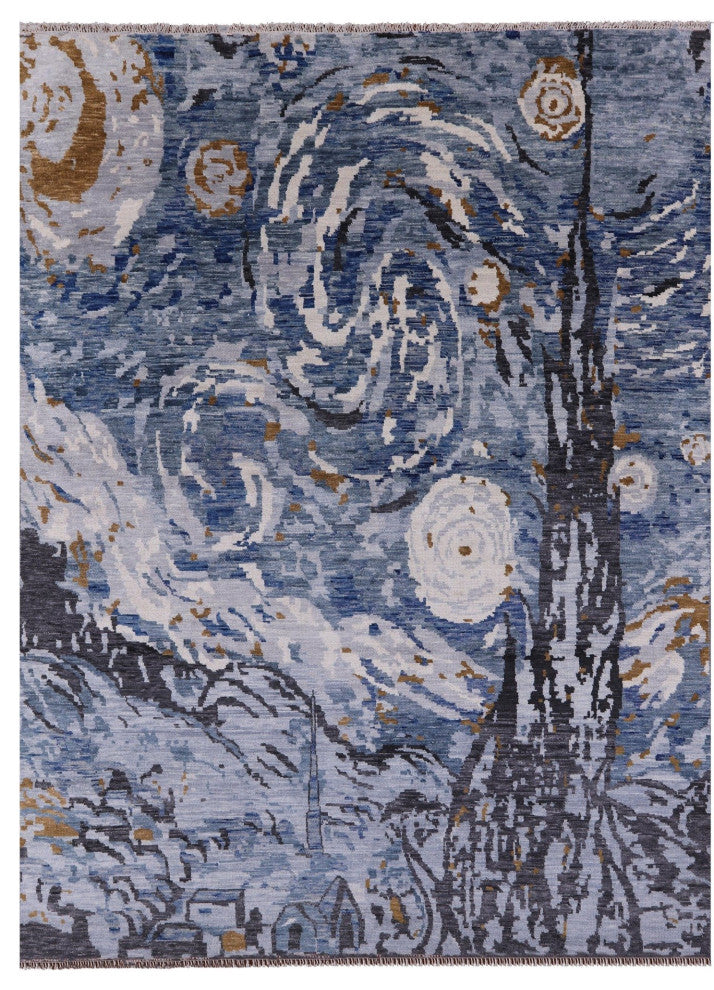 8' 10" X 11' 8" Starry Night By Vincent Van Gogh Handmade Wool Rug Q8980