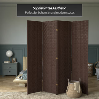 7' Tall Woven Fiber Room Divider, Dark Mocha, 4 Panel