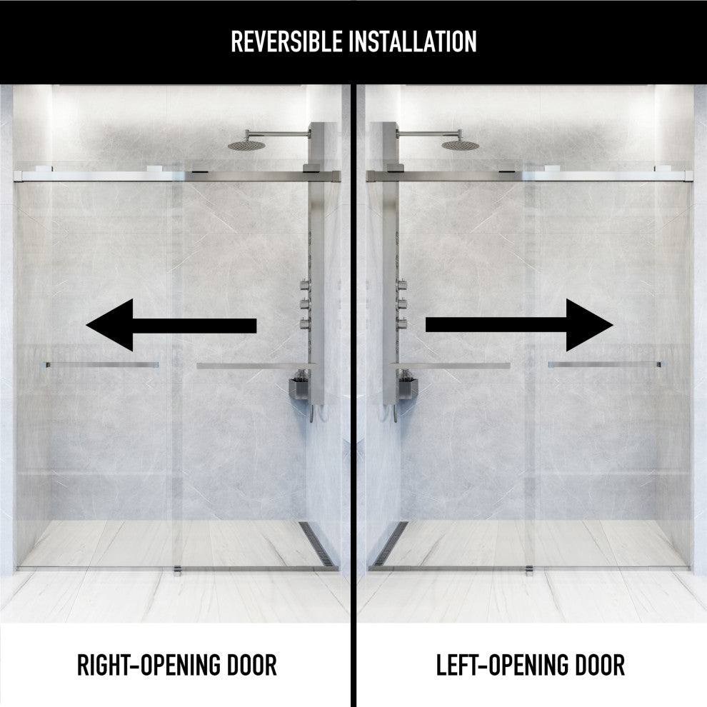 VIGO Houston Frameless Sliding, V-Motion, Chrome, Shower Door, 56" to 60" W X 76" H, Clear Glass