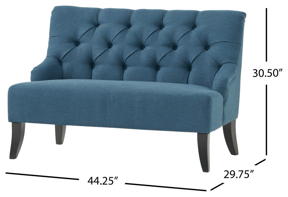 GDF Studio Nicoletta Tufted Fabric Settee Loveseat, Deep Blue