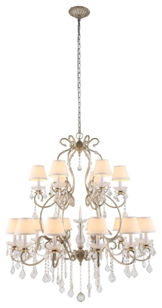 Elegant Lighting Diana Chandelier, Royal Cut Crystals, Vintage Silver Leaf