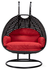 LeisureMod Mendoza Charcoal Wicker Hanging Double Egg Swing Chair, Red