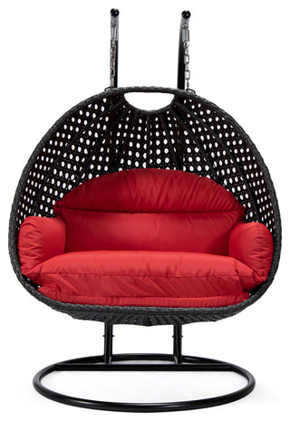 LeisureMod Mendoza Charcoal Wicker Hanging Double Egg Swing Chair, Red