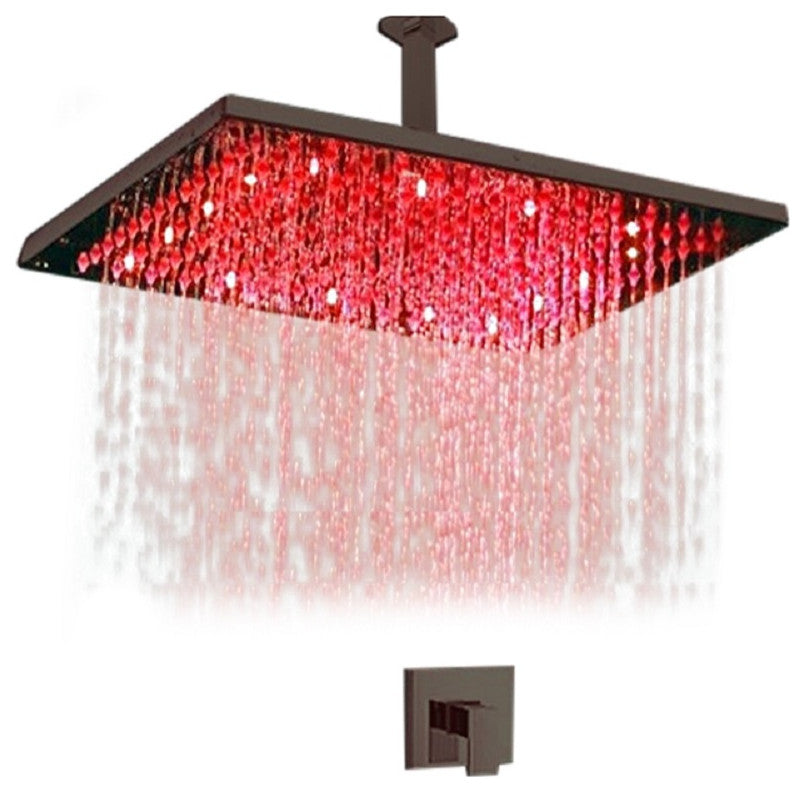 Fontana Bronze Square LED Rain Shower Head With Mixing Valve Controller, 12"