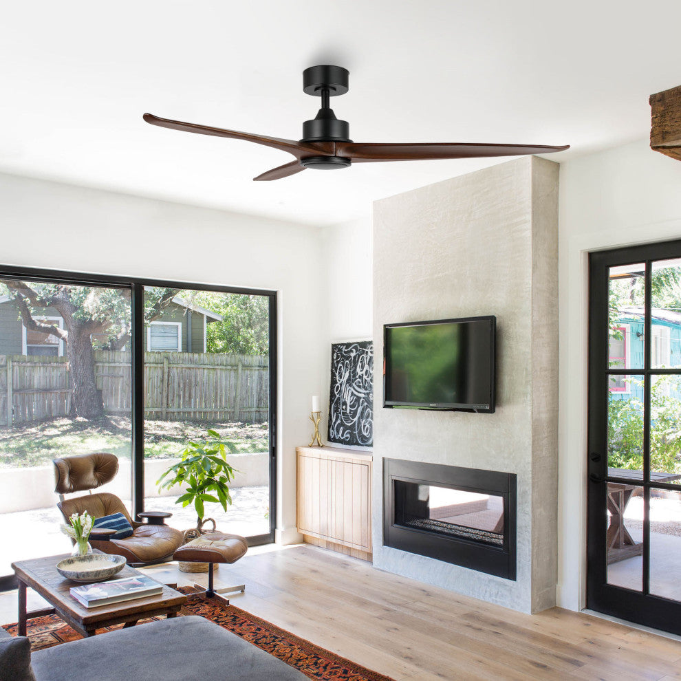 60" 3-Blade Reversible DC Motor Ceiling Fan With Remote, Black