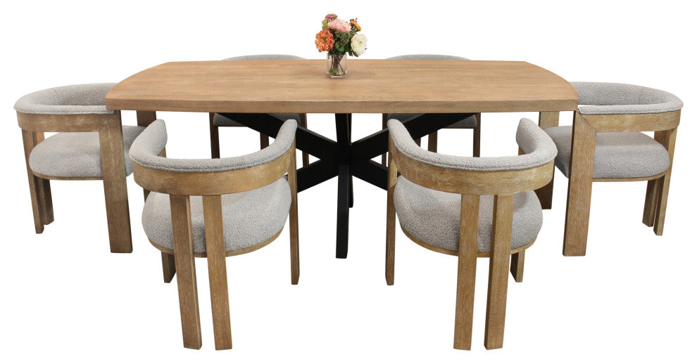 Logan 7-Piece Set With 82" Dining Table And 6 Trish Silver Arm Chairs