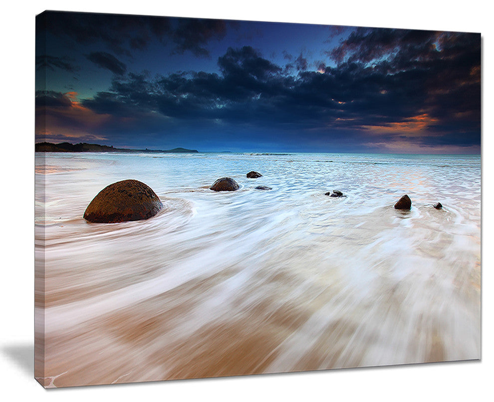 "Waves Flowing Over Boulders" Seashore Canvas Photo Print, 40"x30"