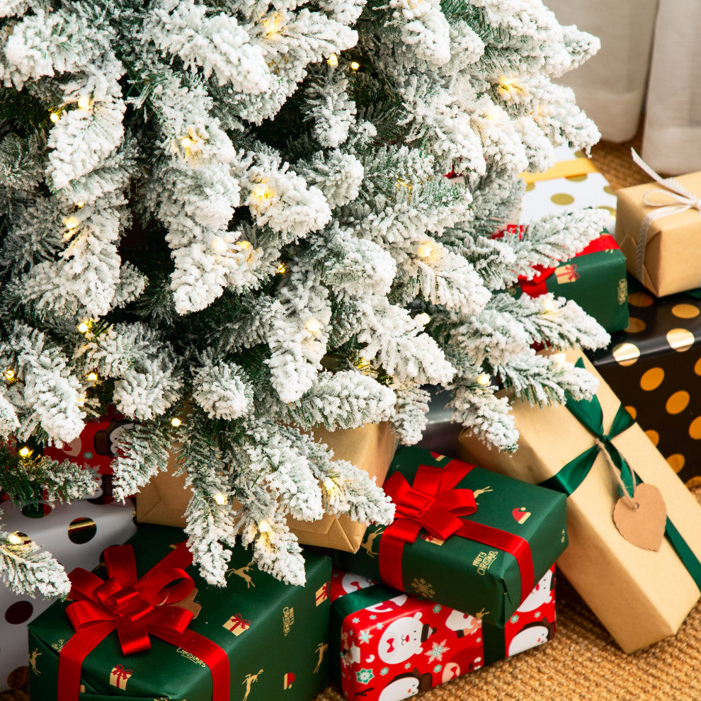 9ft Pre-Lit Flocked Pencil Fir Artificial Christmas Tree With 600 Warm Light