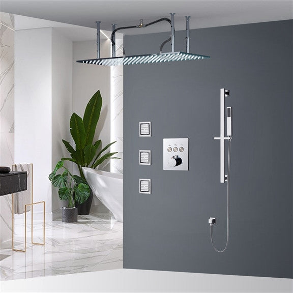 Chrome 20*40in Rainfall Shower System, Handheld Shower & 3 Body Jets, Non LED