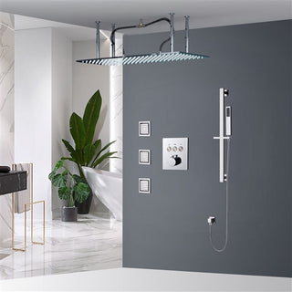 Chrome 20*40in Rainfall Shower System, Handheld Shower & 3 Body Jets, Non LED