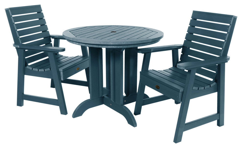 Glennville 3-Piece Round Dining Set, Weathered Acorn, Nantucket Blue