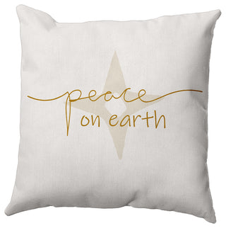 Gold Colored Peace on Earth Christmas Polyester Throw Pillow, 26"x26"