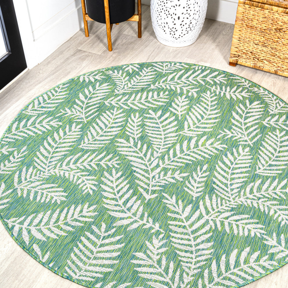 Nevis Palm Frond Indoor/Outdoor, Cream/Green, 5' Round