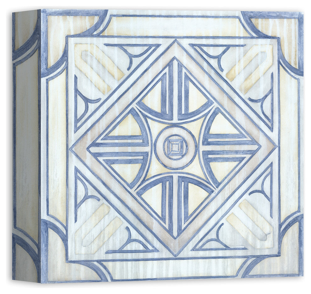 Blue and White Watercolor Tile 12x12 Canvas Wall Art