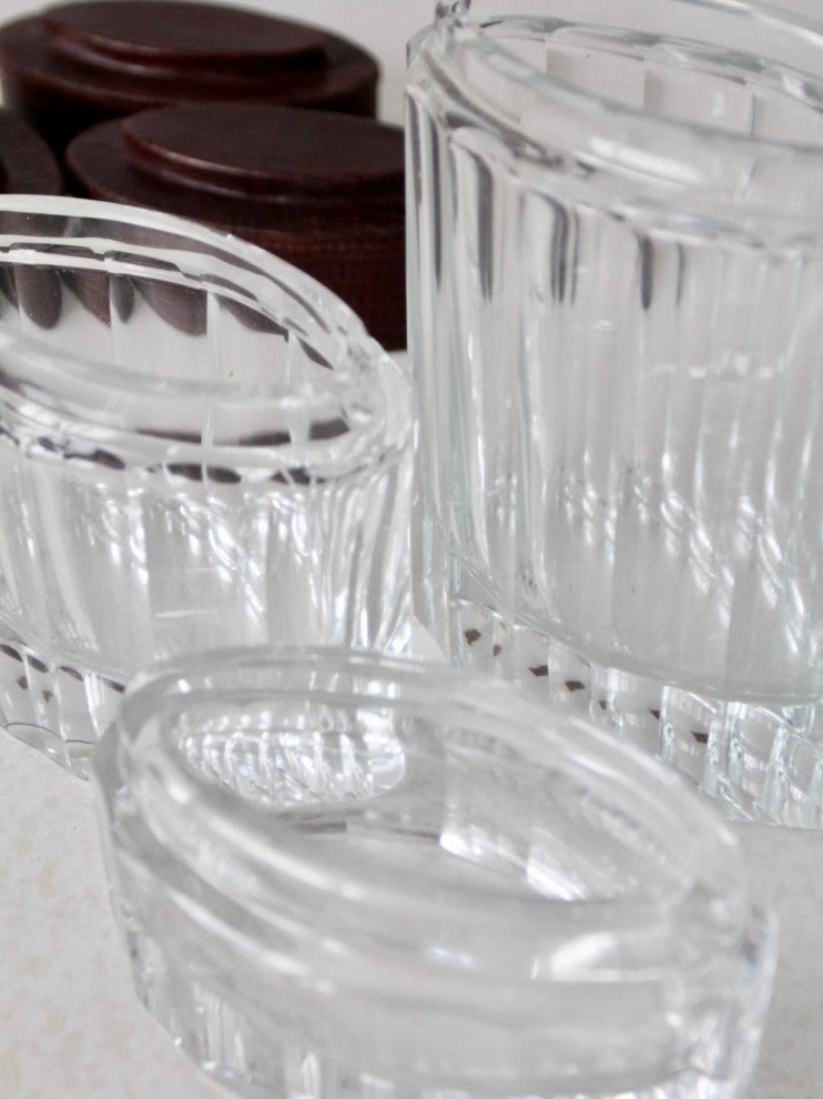 Consigned, Vintage Glass Jars With Leather Lids Set of 3