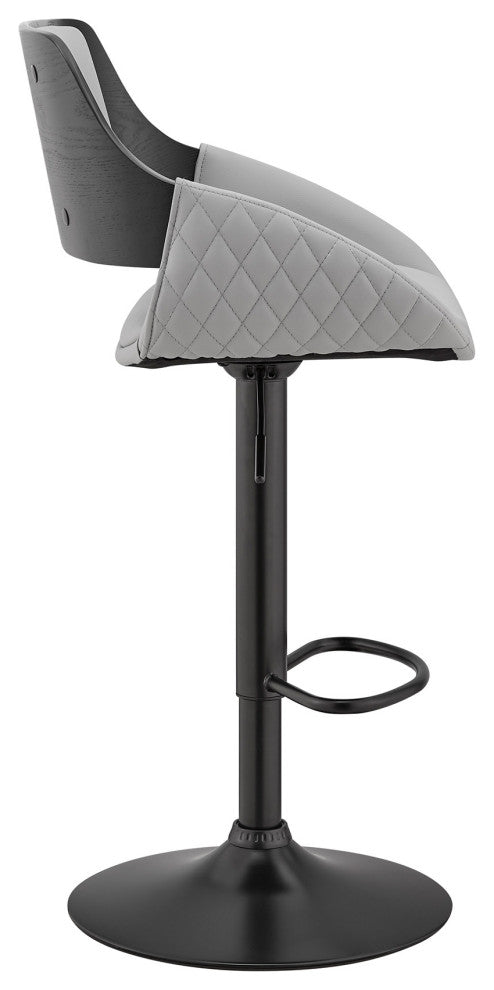 Gray Faux Leather Adjustable Black Swivel Bar Stool