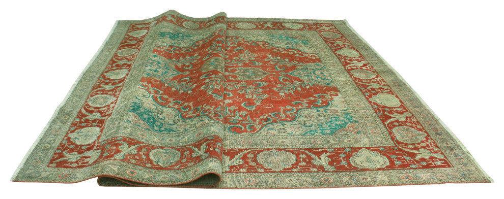 Vintage Distressed Kufuo Rust/Beige Rug, 9'4x13'7