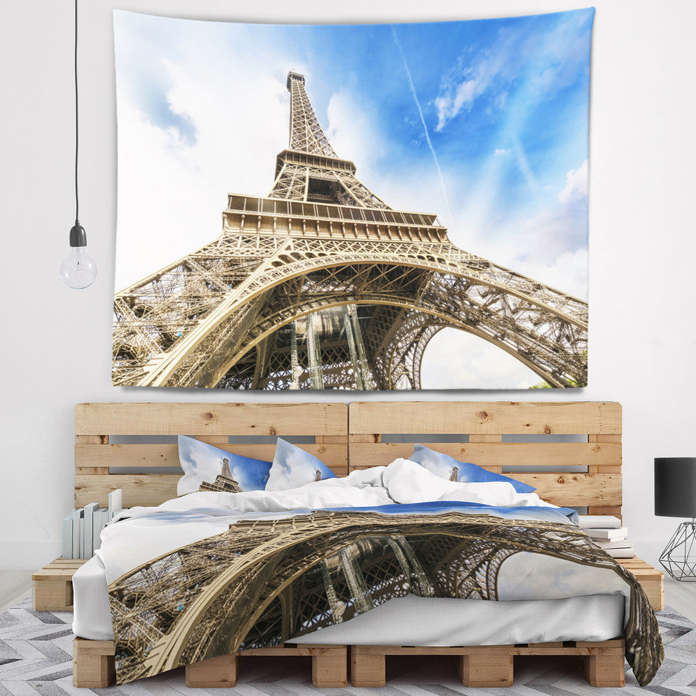 Fantastic View of Paris Paris Eiffel Towerfrom Ground Wall Tapestry, 80"x68"