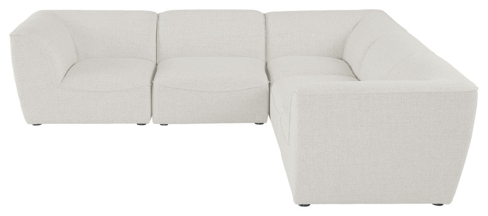 Miramar Linen Textured Fabric  5-Piece Modular L-Shaped Sectional, Cream