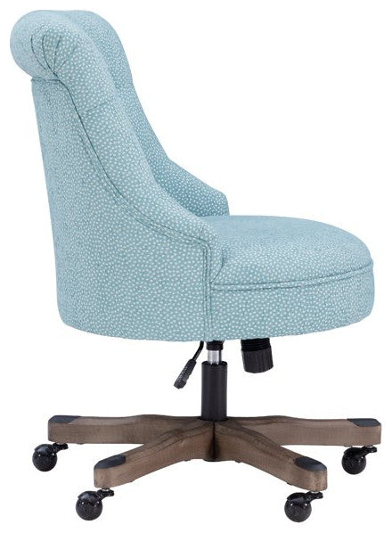 Vintage Office Chair, Round Seat With Button Tufted Hourglass Back, Light Blue