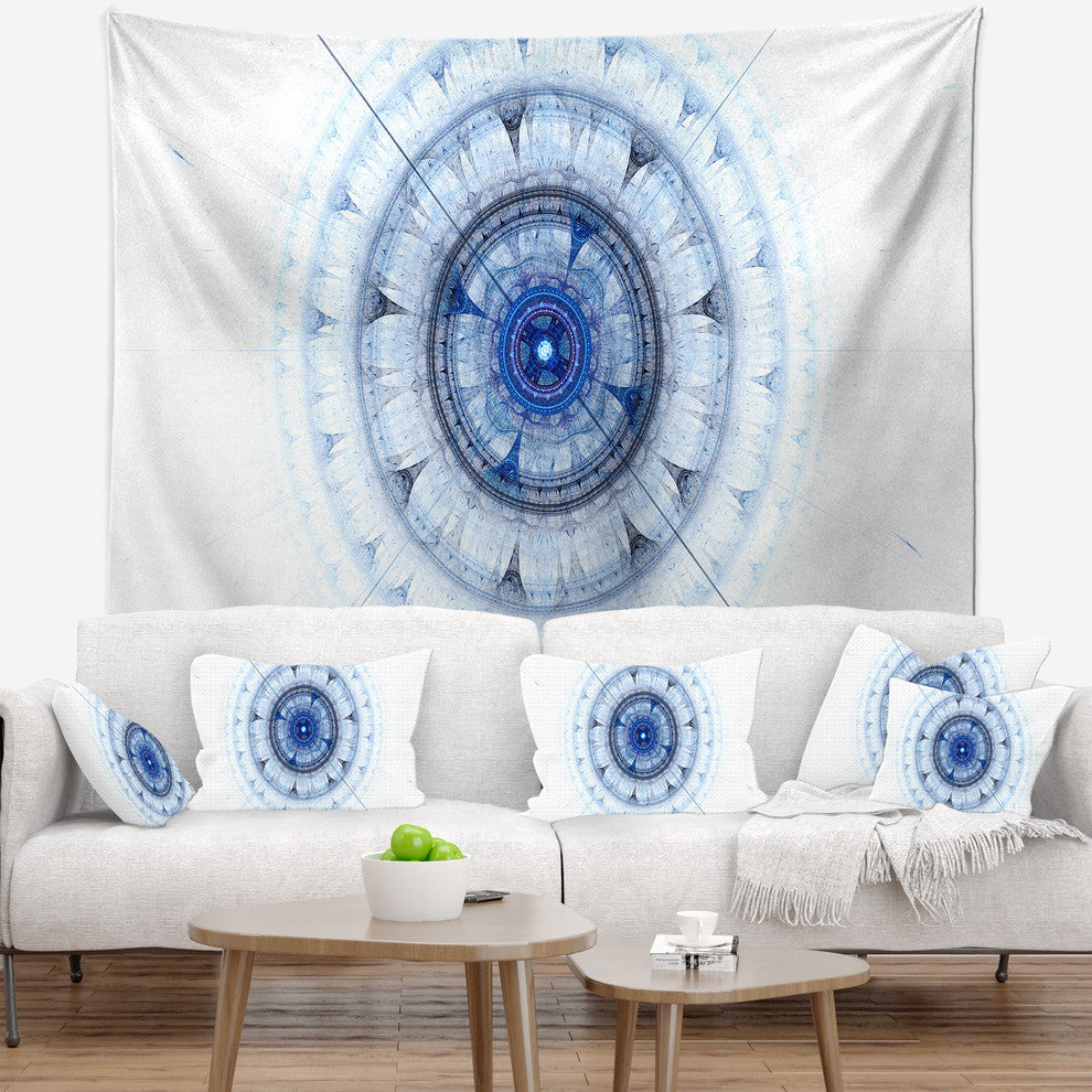 Cabalistic Blue Fractal Sphere Abstract Wall Tapestry, 92"x78"