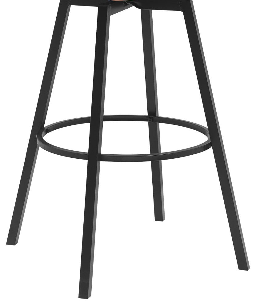 Athena 27" Swivel Walnut Wood Counter Stool Black Faux Leather With Black Metal, 31