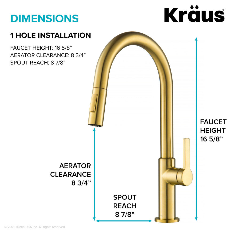 Oletto Pull-Down 1-Hole Kitchen Faucet, Brushed Brass, Model Kpf-2820bb