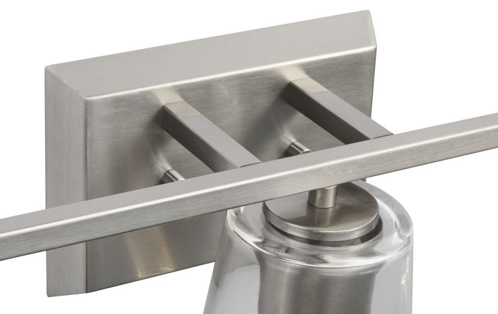 Vertex Collection Three-Light Brushed Nickel Clear Glass Contemporary Bath Light