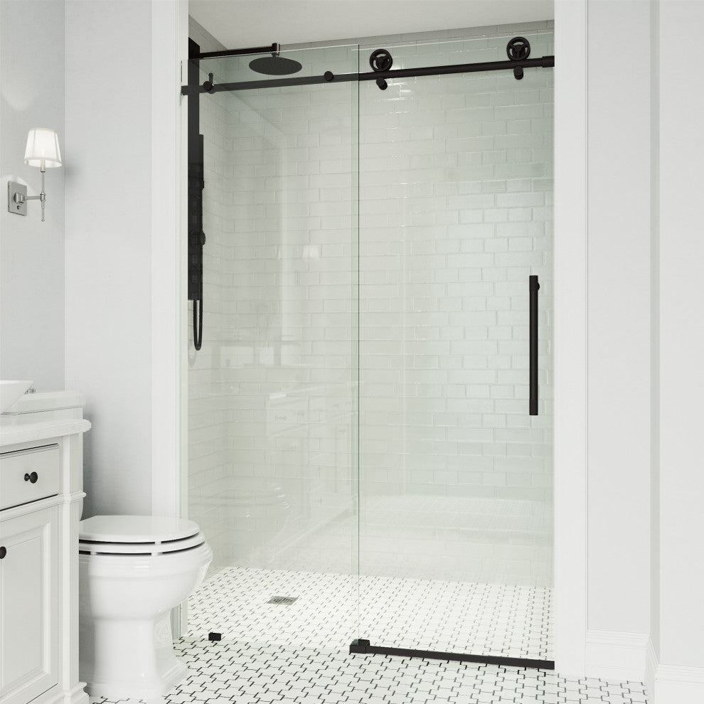 VIGO Elan Cass Aerodynamic 48" to 52" W x 76" H Frameless Sliding Shower Door, Matte Black, Clear Glass