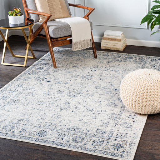 Surya Porto POO-2315 6'7"x9' Rug, White/Light Gray/Dark Blue/Mustard