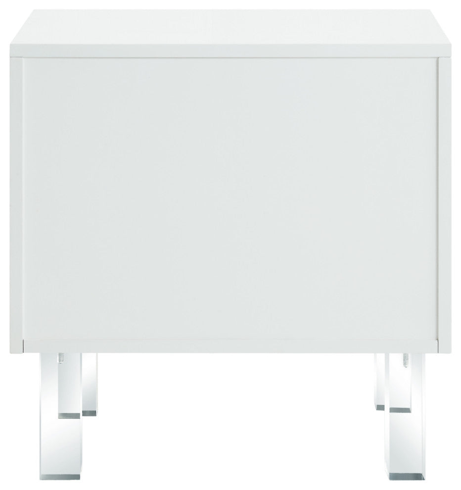 Shirin Greek Key Lacquer-Finish Lucite Leg Side Table, White