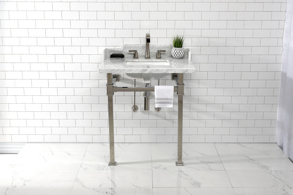 Kingston Brass LMS30MSQ6 30" Carrara Marble Console Sink, Legs
