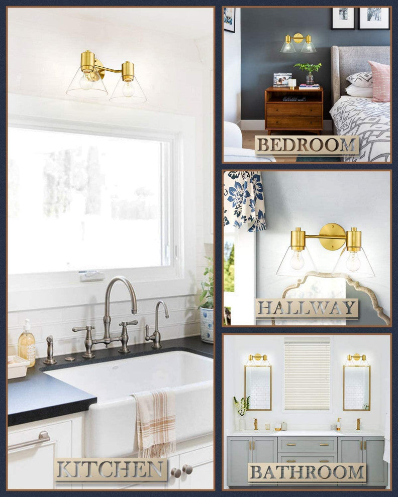 2 Light Modern Wall Lights Bathroom Vanity Wall Light Fixture With Glass Shade