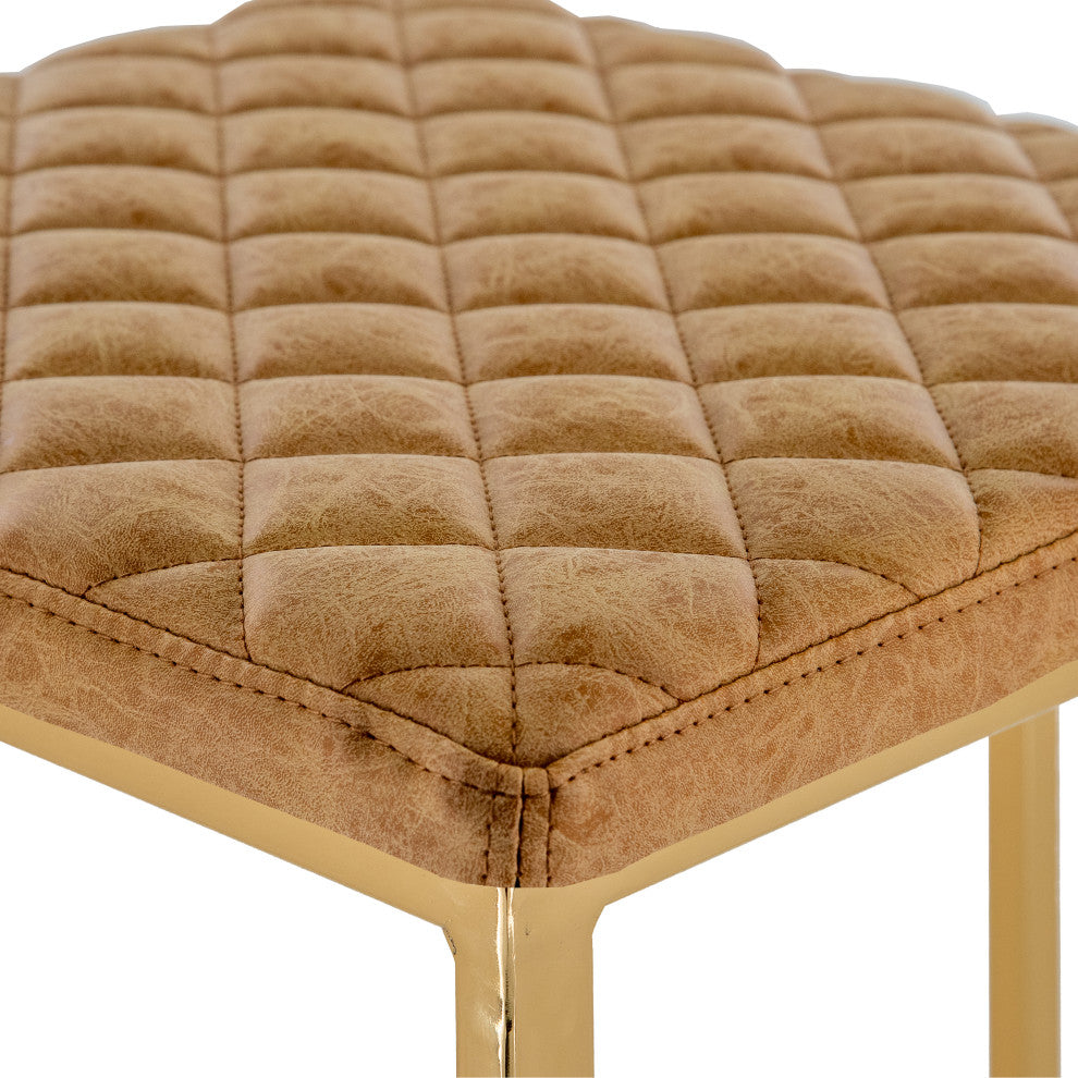 Quincy Leather Barstool Square Seats and Gold Metal Frame, Light Brown