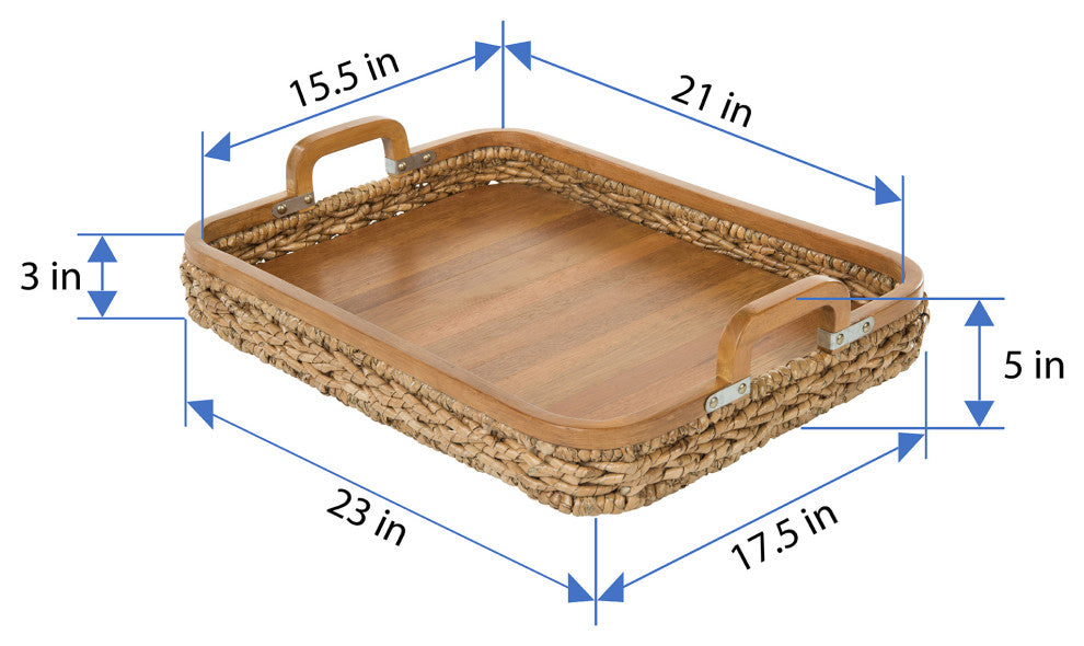 Rectangular Anson Serving Tray, Sea Grass With Solid Wood Bottom