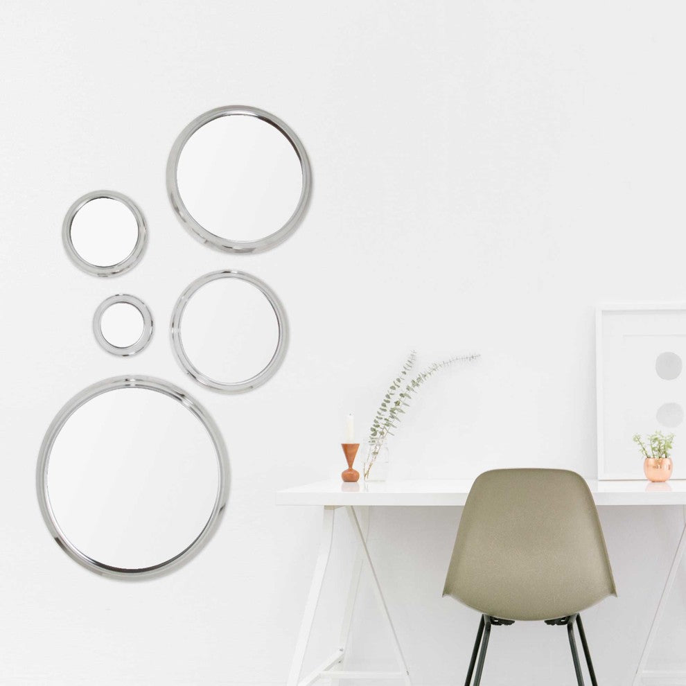 5-Piece Decorative Silver Round Wall Mirror Set for Entryway, 14", Silver