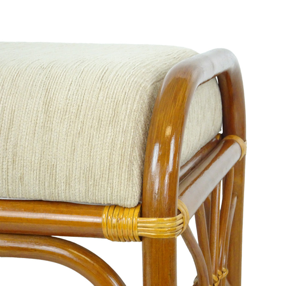 Ottoman Footstool Handmade ECO Natural Rattan Wicker with Cream Cushion, Colonial
