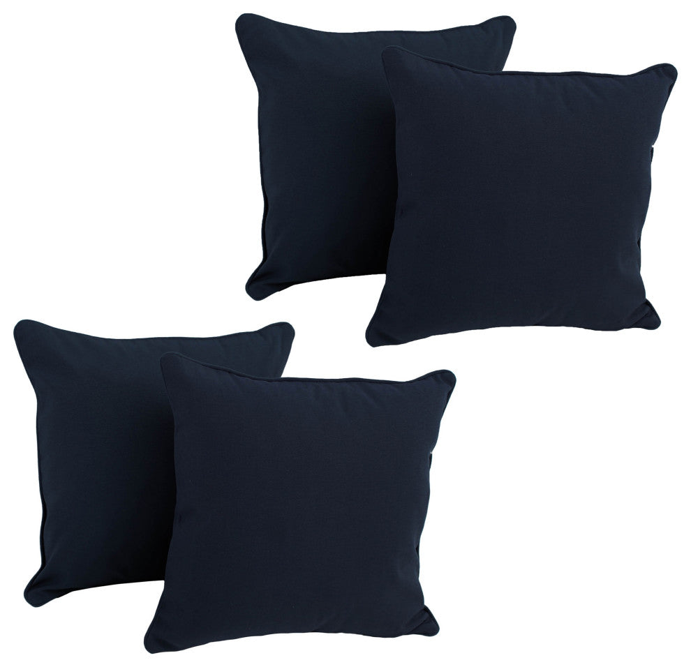 18" Double-Corded Solid Twill Square Throw Pillows With Inserts, Set of 4, Navy