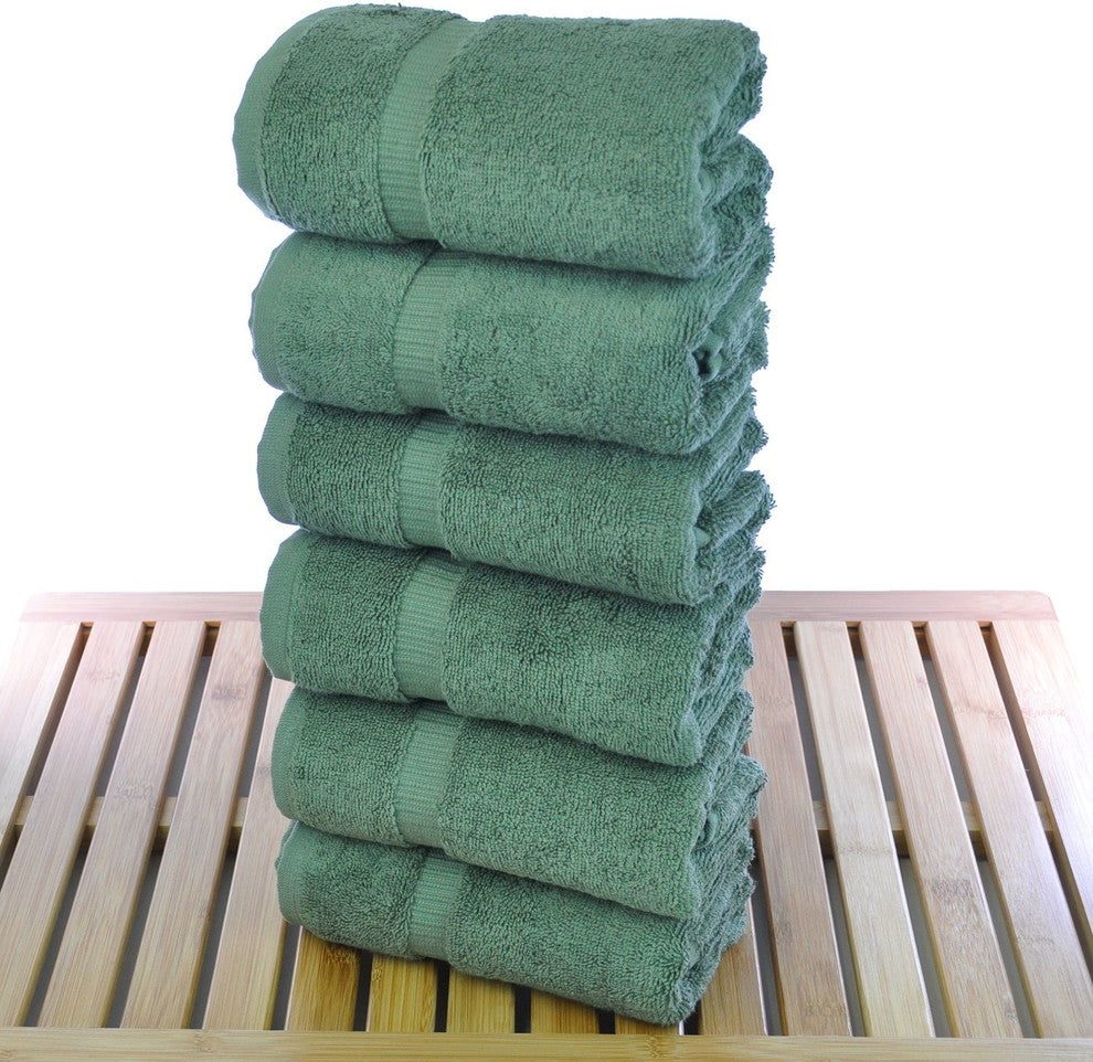 Dobby Border Luxury Hotel and Spa Hand Towel, Set of 6, Moss
