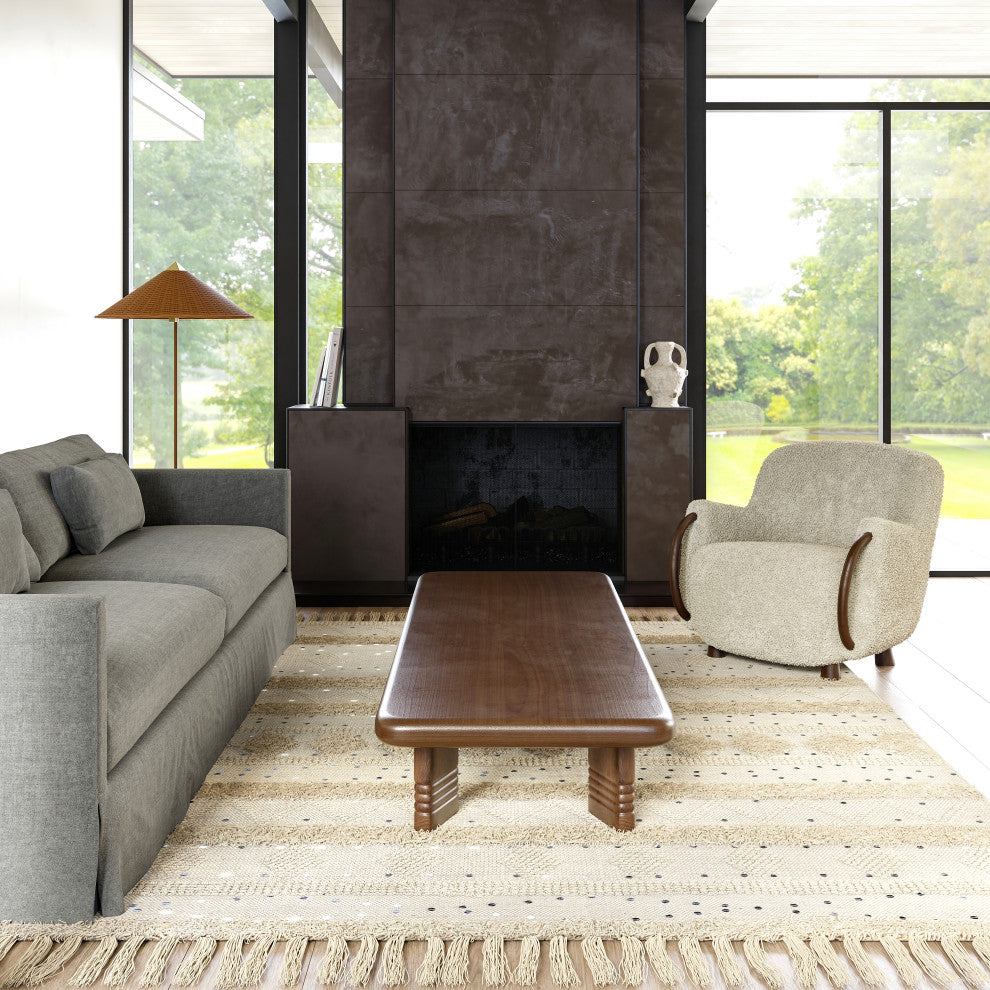Chandy Textured Wool Area Rug, Cream 6'x9'