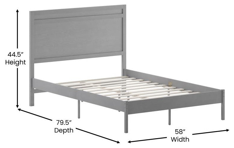 Kingston Solid Wood Platform Bed with Wooden Slats and Headboard, Gray, Full