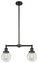 2-Light Beacon 23" Chandelier, Matte Black, Glass: Clear