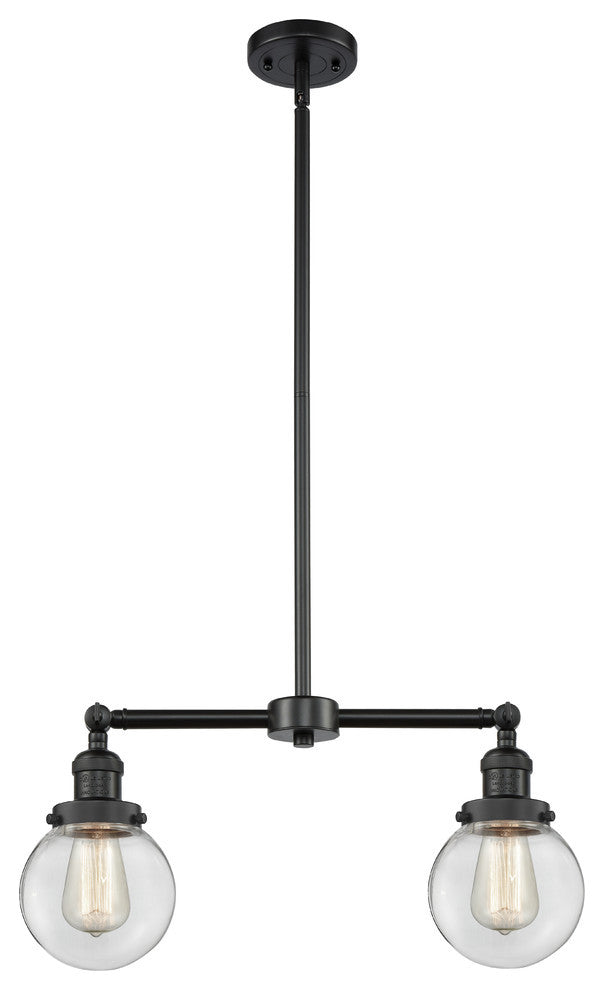 2-Light Beacon 23" Chandelier, Matte Black, Glass: Clear