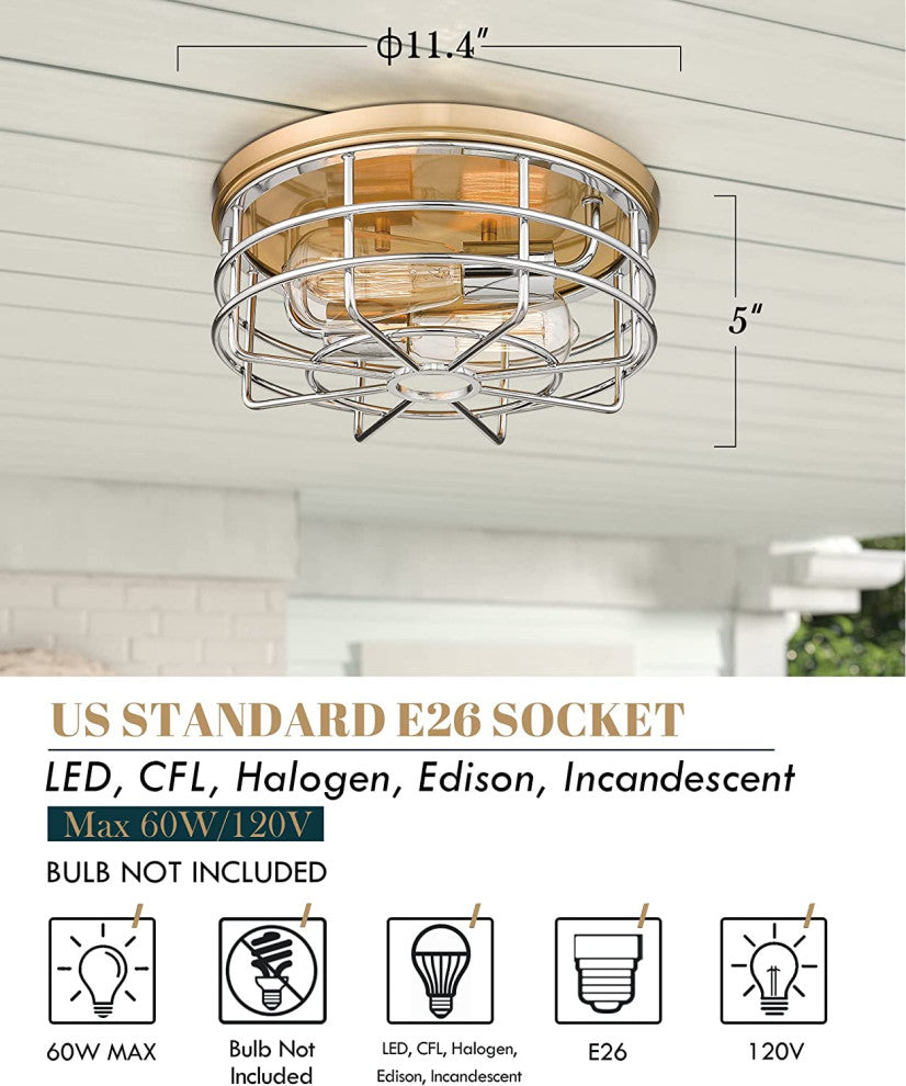 Industrial Flush Mount, Vintage, Cage